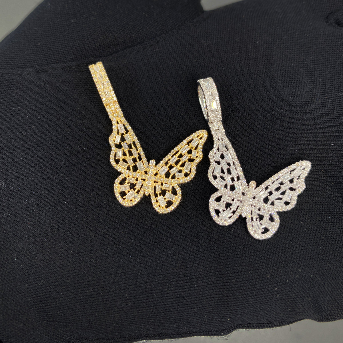 14K Gold Butterfly Diamond Baguette Pendant - additional product view 3