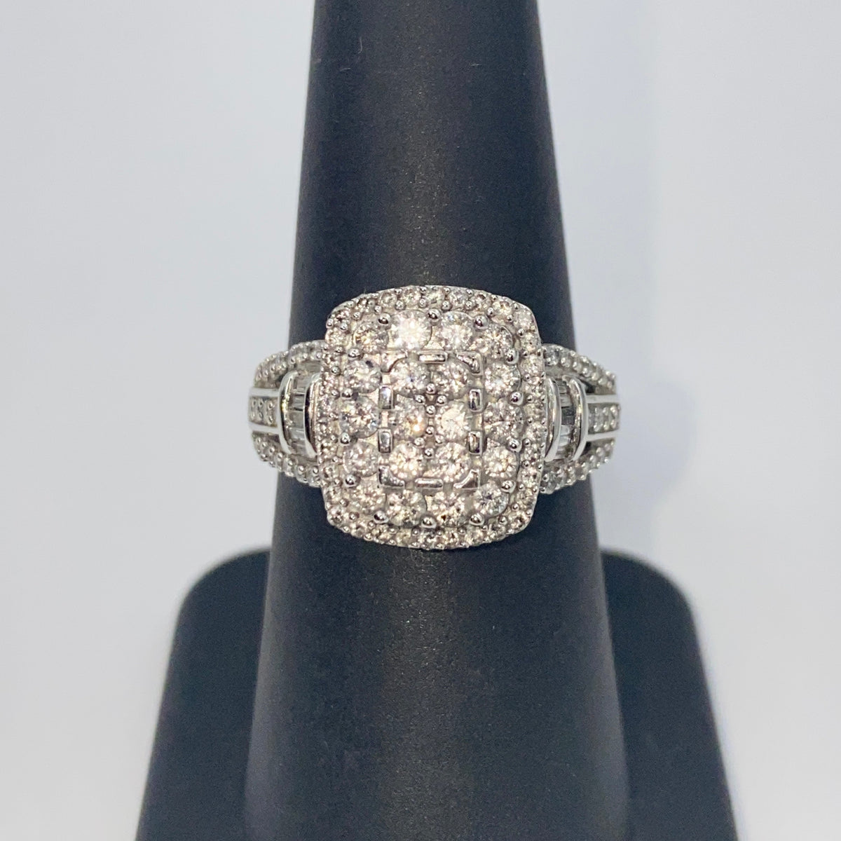 10K Gold Rectangle Halo Diamond Baguette Engagement Ring - additional product view 5