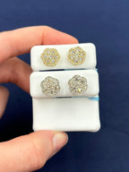 14K Gold Jumbo Halo Diamond Flower Earrings - additional product view 3