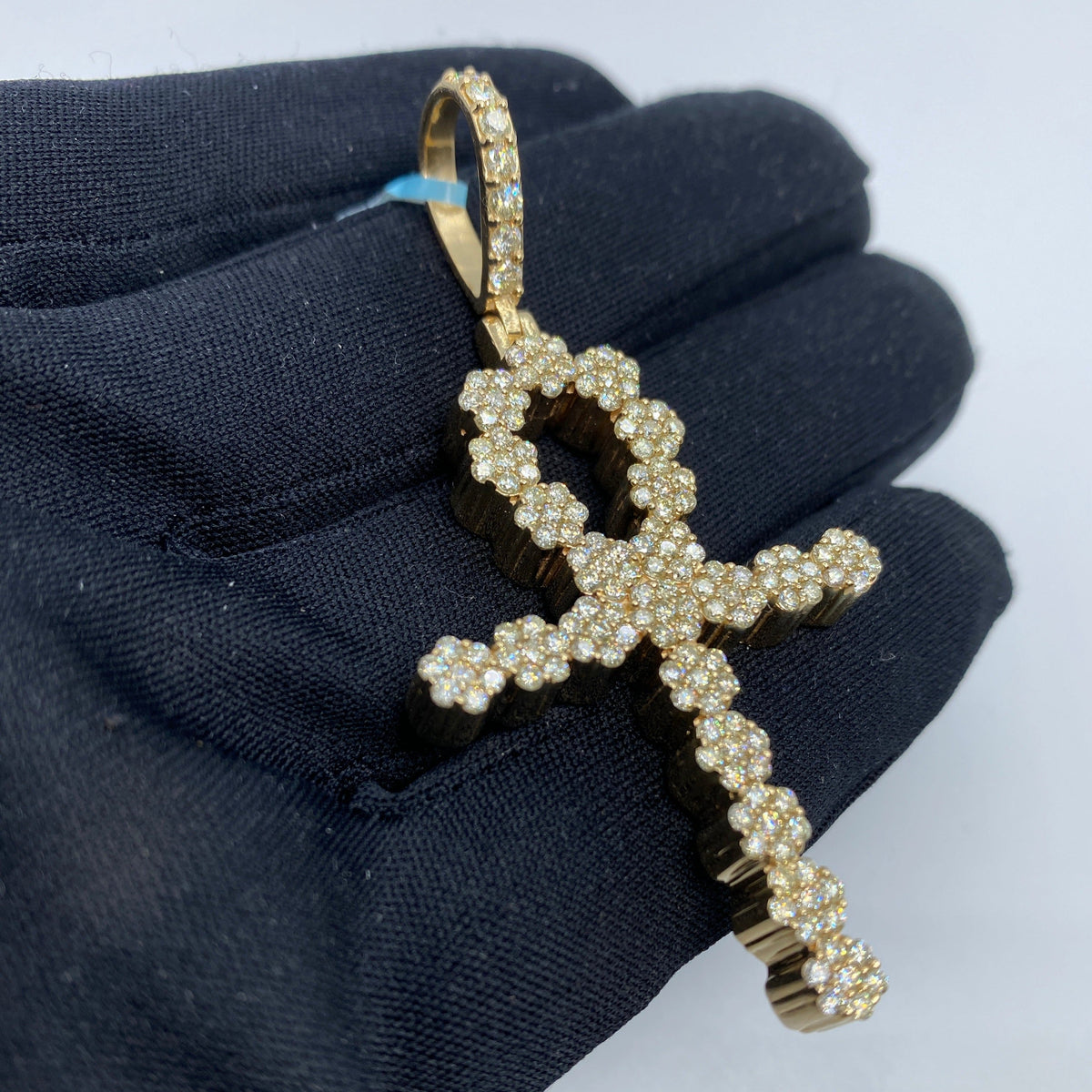 14K Gold Ankh Cross Diamond Pendant in yellow gold, Large - close-up product photo