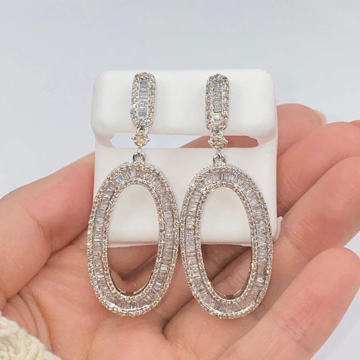 14K Gold Circle Hanging Diamond Baguette Earrings - additional product view 2