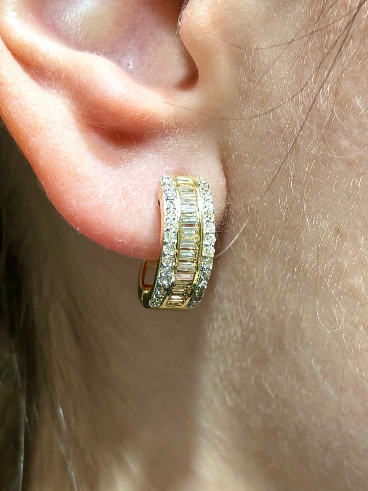 14K Gold Baguette Small Hoop Diamond Earrings - additional product view 3