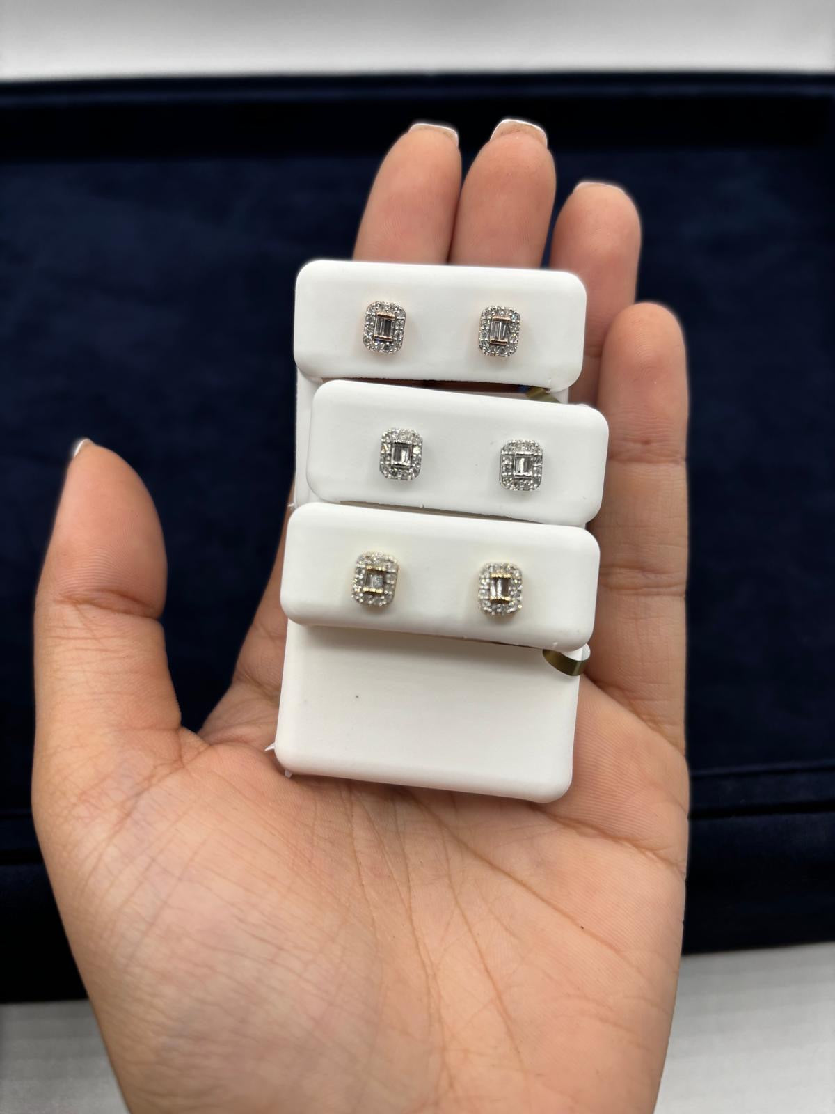 10K Gold Baguette Center Rectangle Diamond Earrings - additional product view 8