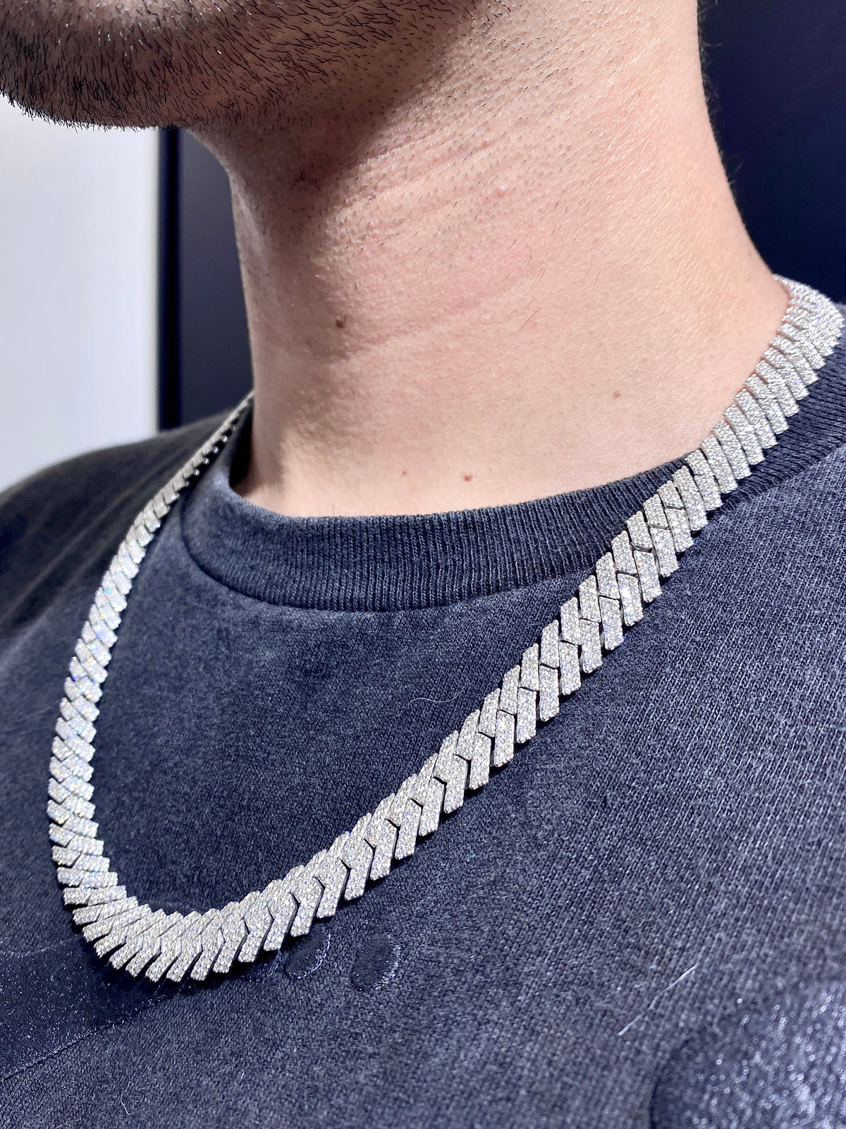 14K 11.5mm White Gold Cuban Diamond Chain 22 in - additional product view 8