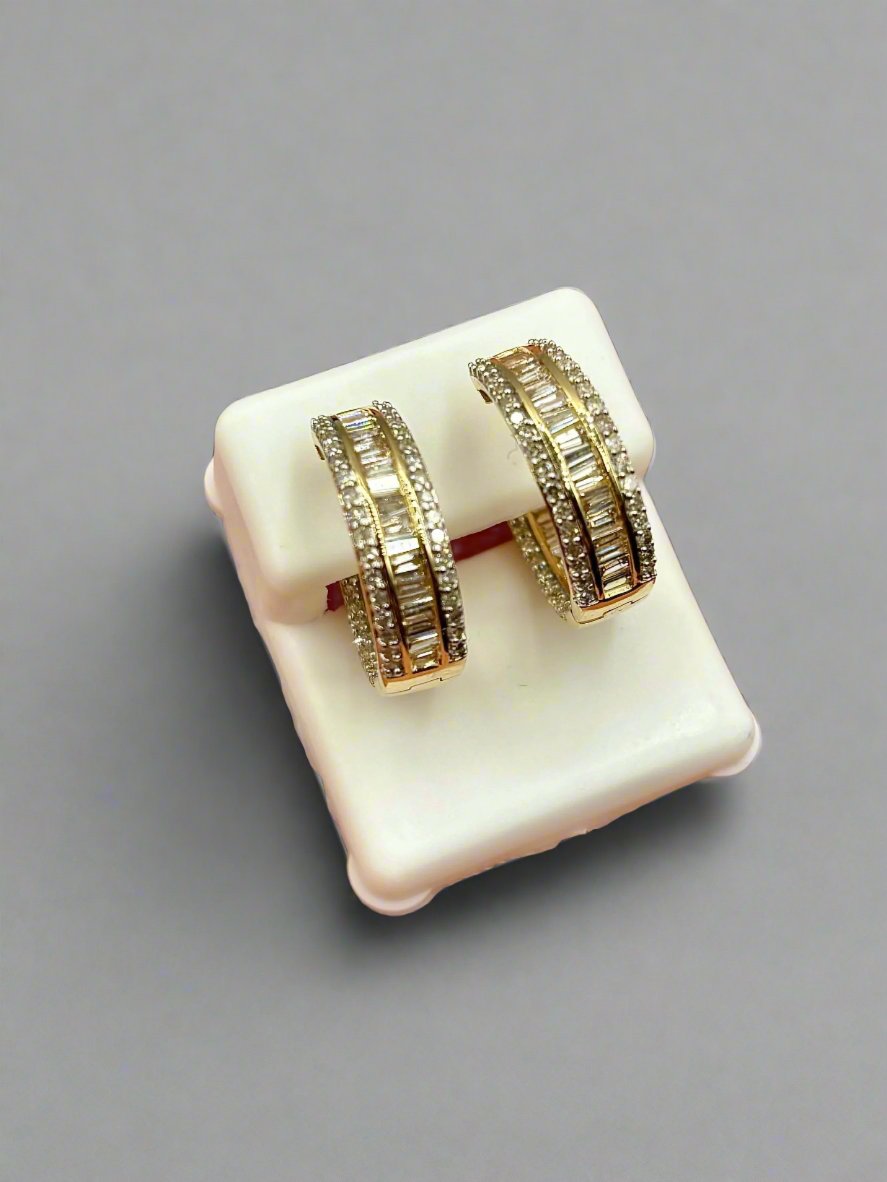14K Gold Small Baguette Ladder in and Out Hoop Diamond Earrings - additional product view 7