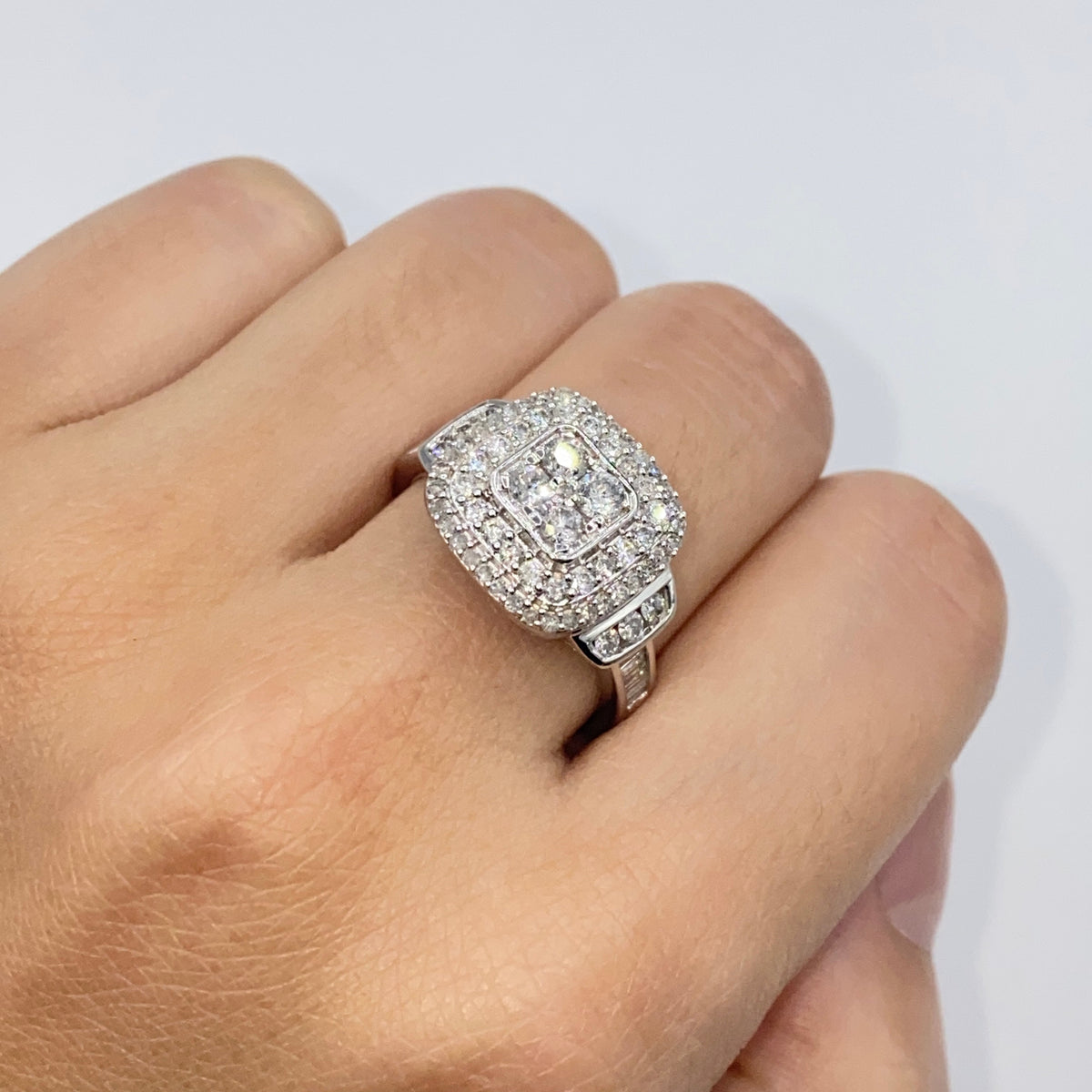 10K Gold Large Stone Center Diamond Square Halo Engagement Ring - additional product view 3