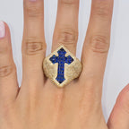 14K Gold Royal Cross Chrome Diamond Baguette Ring in yellow gold, Medium - close-up product photo