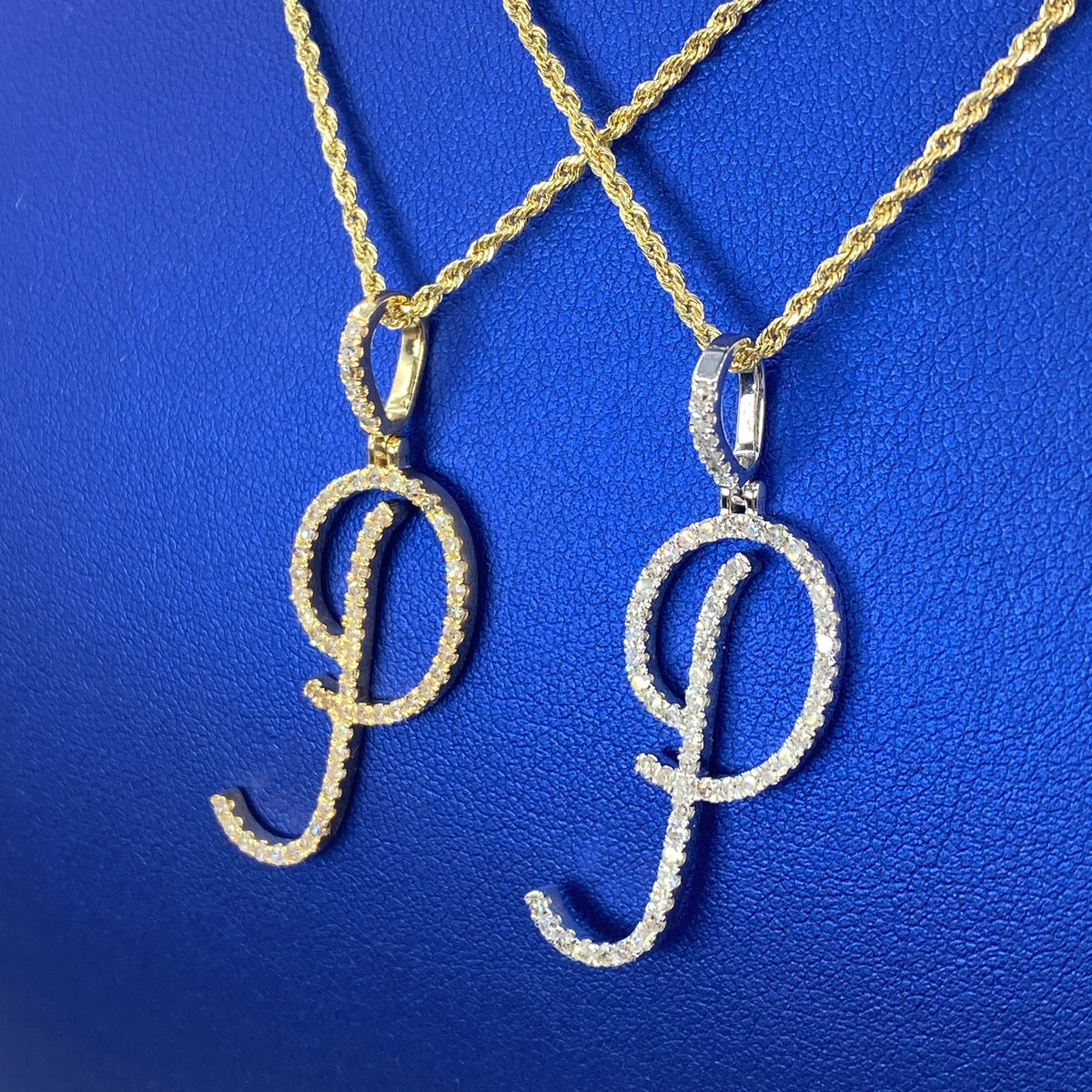 14K Gold Small Initial Letter Script Diamond Pendant Full Collection - additional product view 38