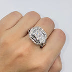 10K Gold Large Stone Center Square Halo Diamond Baguette Engagement Ring - additional product view 3