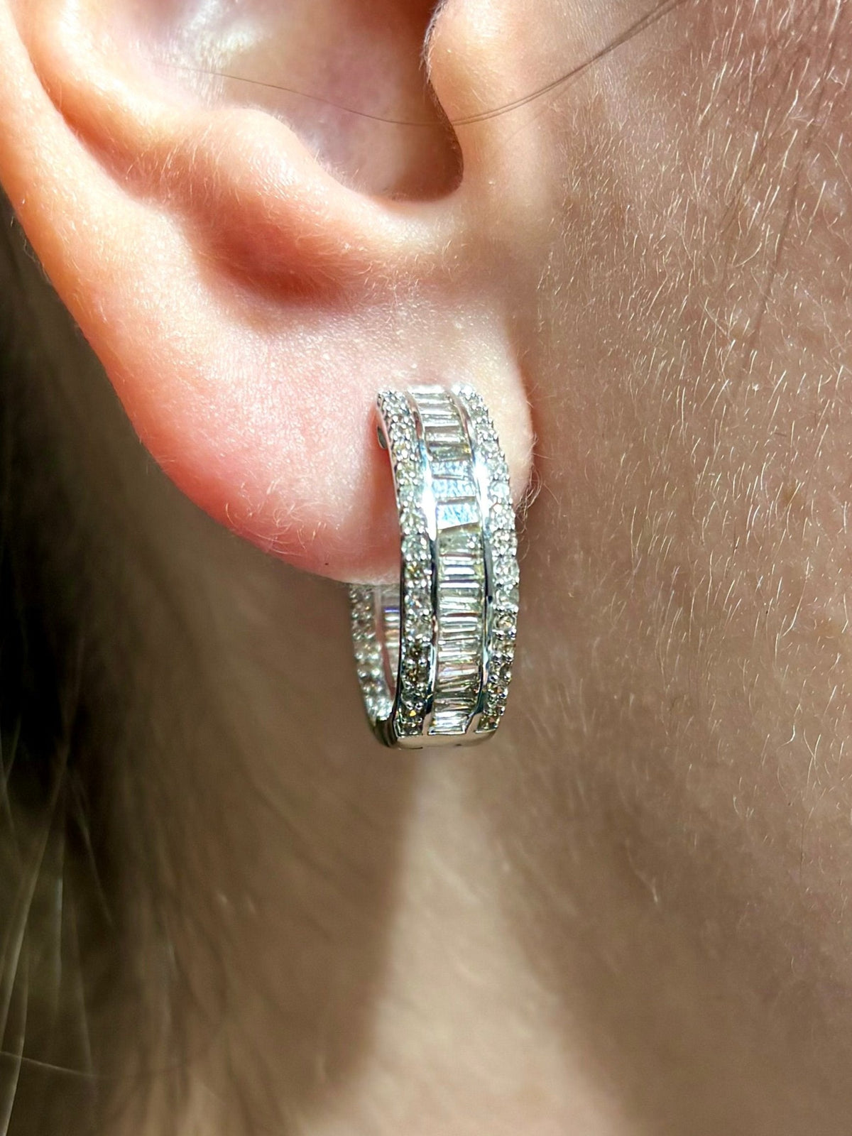 14K Gold Baguette Ladder in and Out Hoop Diamond Earrings - additional product view 2