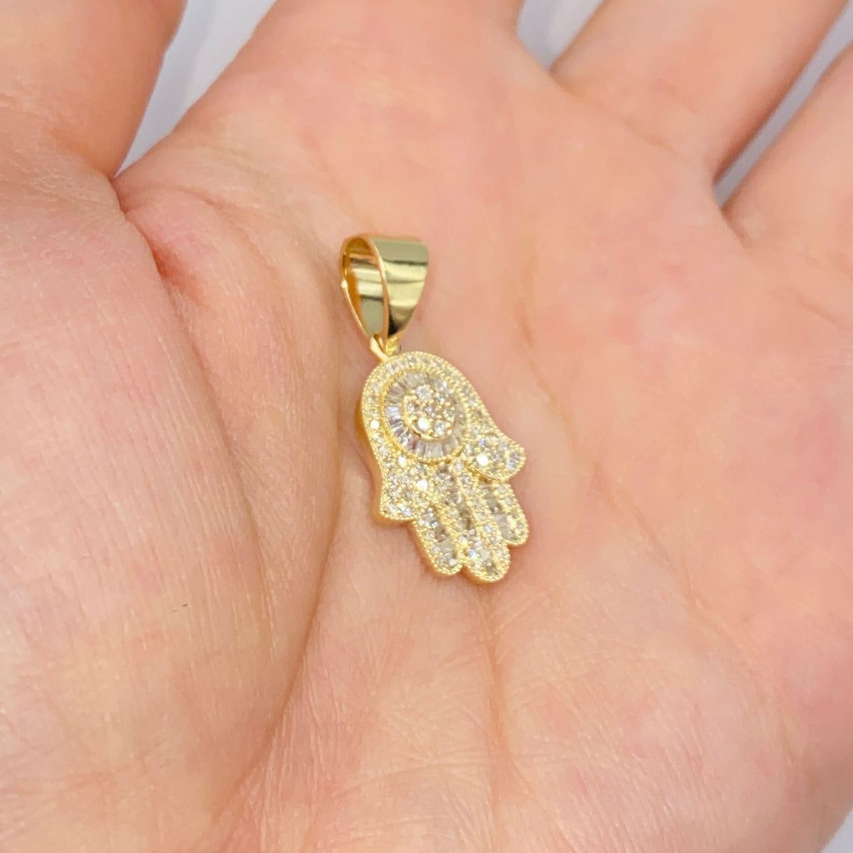 14K Gold Hamsa Diamond Baguette Pendant - additional product view 3