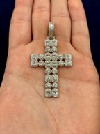 10K Gold Double Row Baguette Diamond Cross Pendant in white gold - close-up product photo