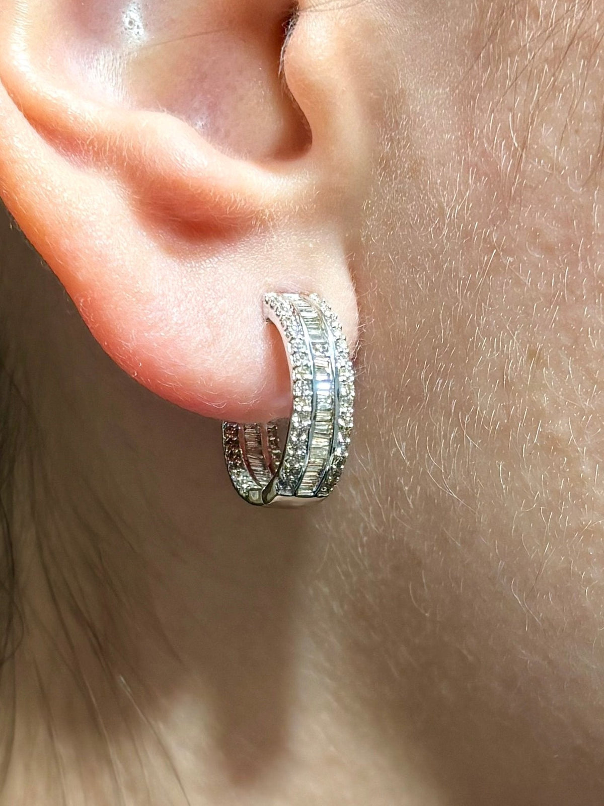 14K Gold Small Baguette Ladder in and Out Hoop Diamond Earrings - additional product view 5