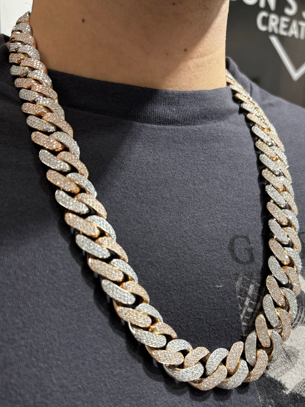 14K 18.6mm Rose Gold and White Gold Two-Tone Cuban Diamond Chain 25 in - additional product view 9