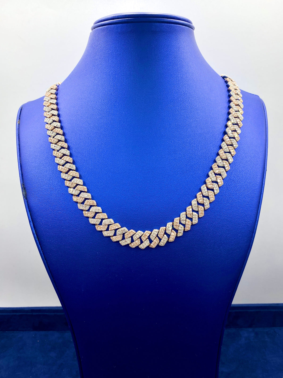 14K Gold 12.4mm Two-Tone Baguette Diamond Cuban Chain 20 in - additional product view 2