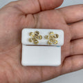 14K Gold Flower Baguette Diamond Earrings in yellow gold - close-up product photo