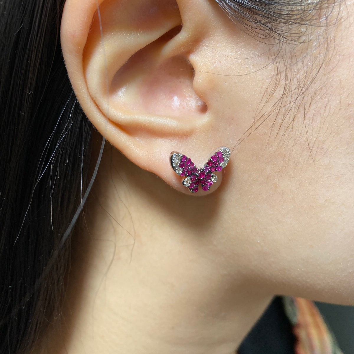 14K Gold Large Purple Butterfly Diamond Earrings - additional product view 7