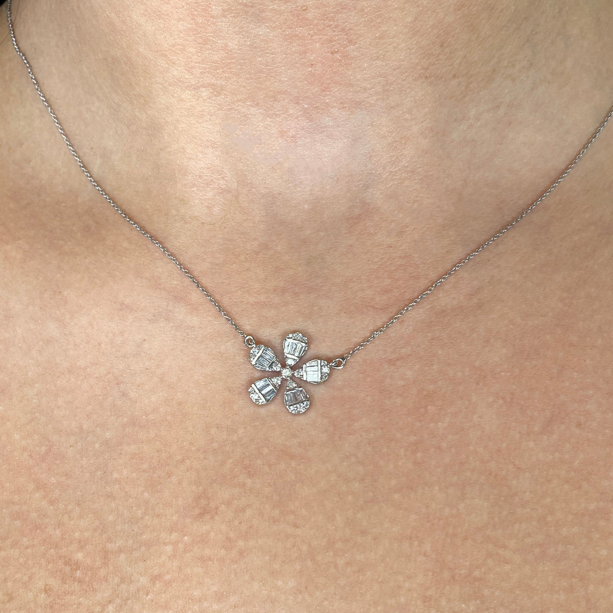 14K Gold Daisy Flower Diamond Baguette Necklace - additional product view 2