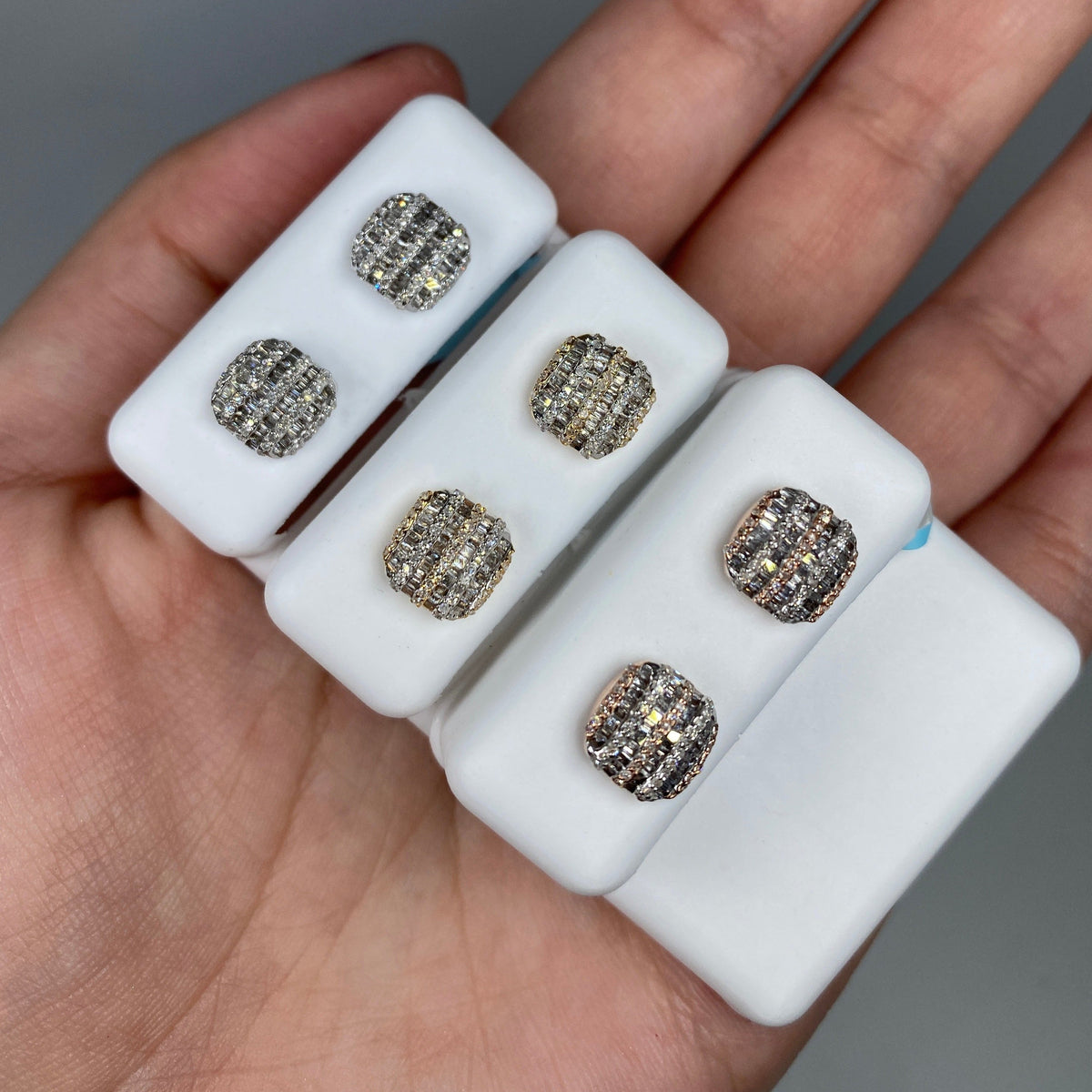 14K Gold Square Stacked Diamond Baguette Earrings - additional product view 2