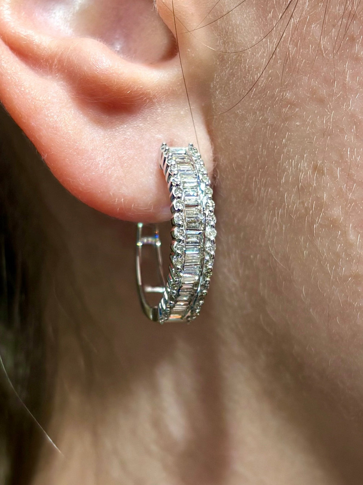 14K Gold Baguette Gap Hoop Diamond Earrings - additional product view 5