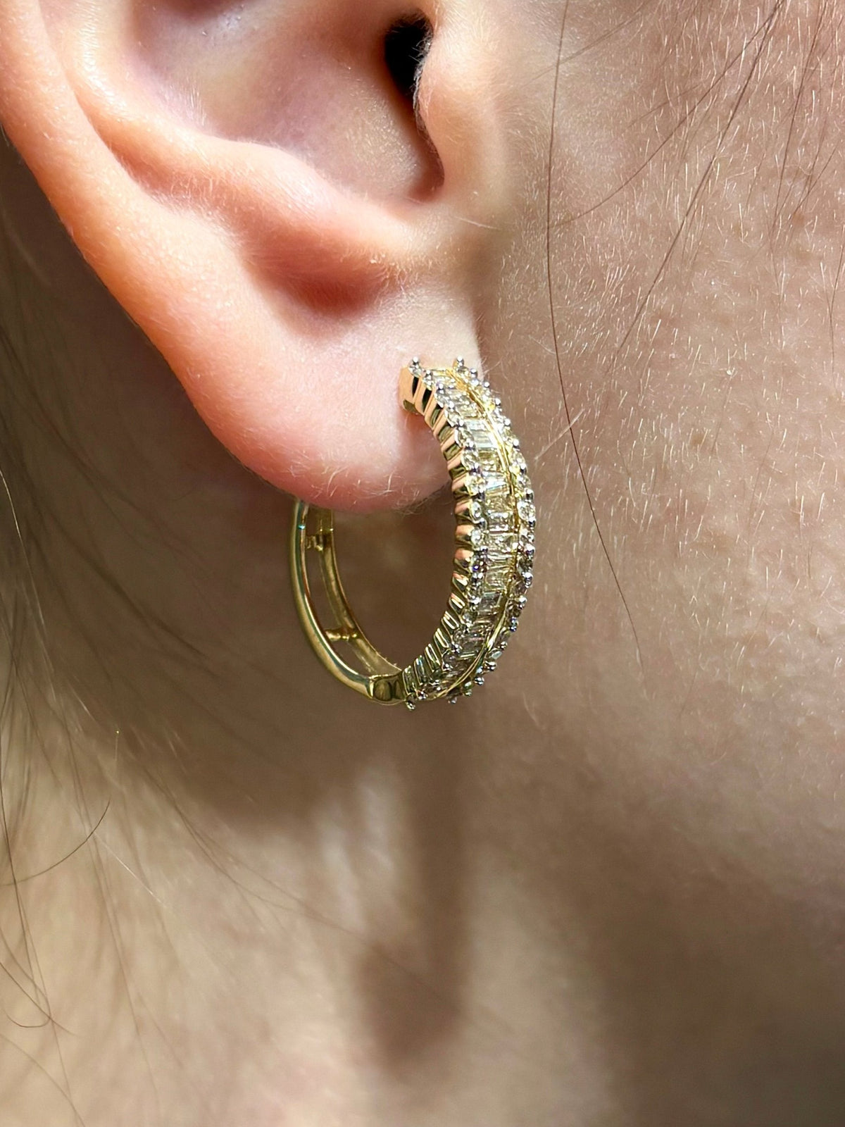 14K Gold Baguette Gap Hoop Diamond Earrings - additional product view 3