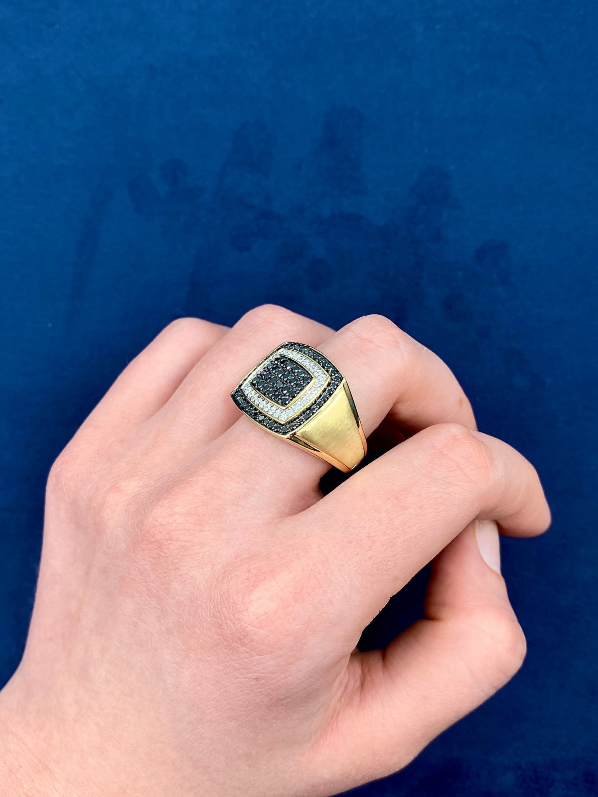 10K Gold Black Diamond Layer Ring in yellow gold - close-up product photo