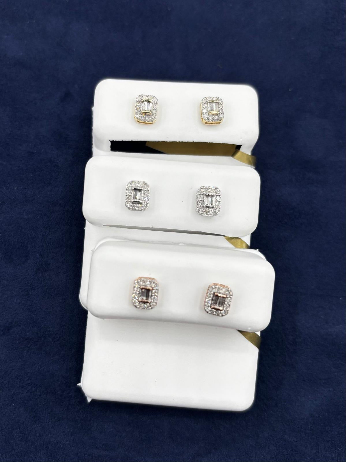 10K Gold Baguette Center Rectangle Diamond Earrings - additional product view 7