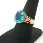 10K Yellow Gold Cocktail Diamond Ring with Oval Aquamarine Cabochon - additional product view 2
