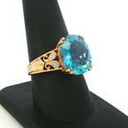 10K Yellow Gold Cocktail Diamond Ring with Oval Aquamarine Cabochon - additional product view 4
