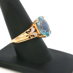 10K Yellow Gold Cocktail Diamond Ring with Oval Aquamarine Cabochon - additional product view 5