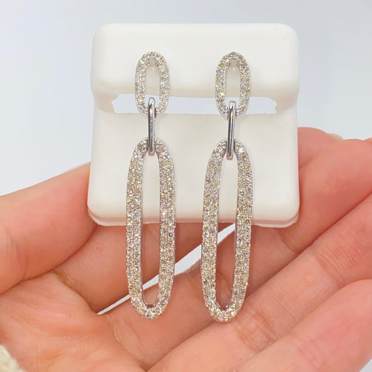 14K Gold Oval Chain Dangling Diamond Earrings - additional product view 5