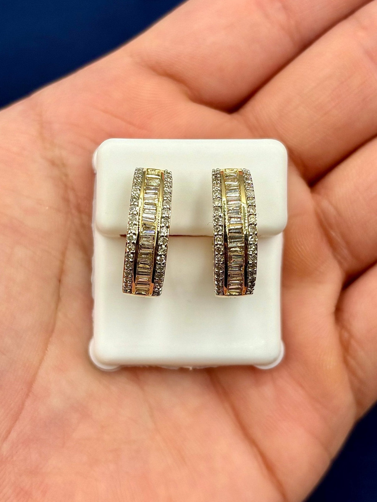 14K Gold Small Baguette Ladder in and Out Hoop Diamond Earrings - additional product view 6