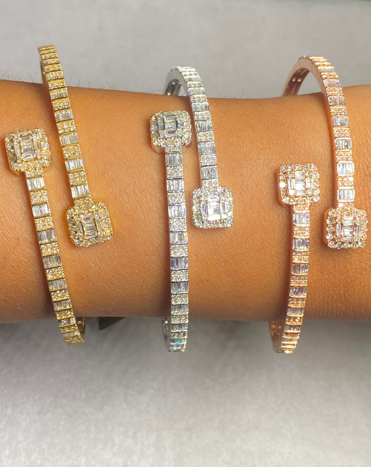 10K Gold Baguette Square Diamond Bangle - main product photo