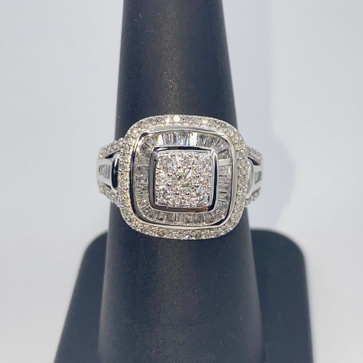 10K Gold Large Stone Center Square Halo Diamond Baguette Engagement Ring - additional product view 5