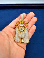 Jumbo Red Garnet Crown Jesus Head Diamond Pendant - additional product view 2