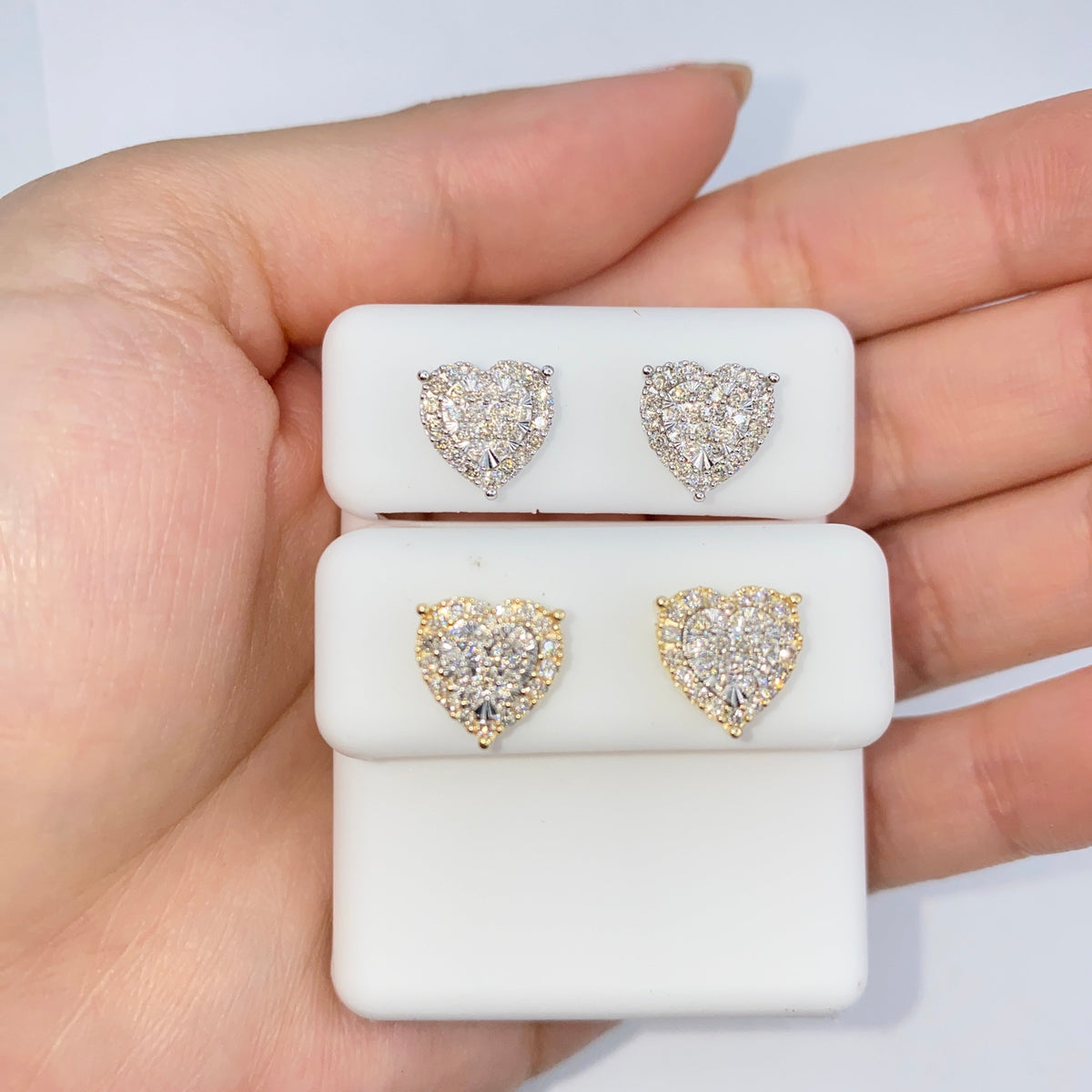 14K Gold Halo Heart Iced Diamond Earrings - additional product view 4