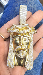 14K Gold Jumbo Thorn Crown Jesus Diamond Pendant - additional product view 3