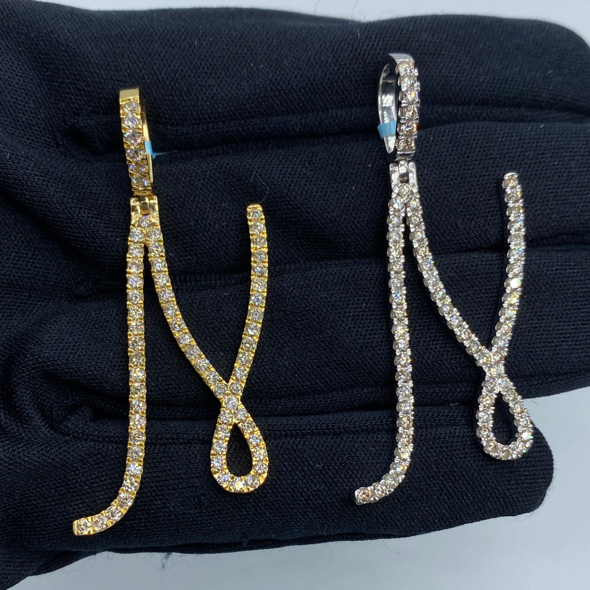 14K Gold Jumbo Script Initial Letter Diamond Pendants Full Collection in yellow gold - close-up product photo