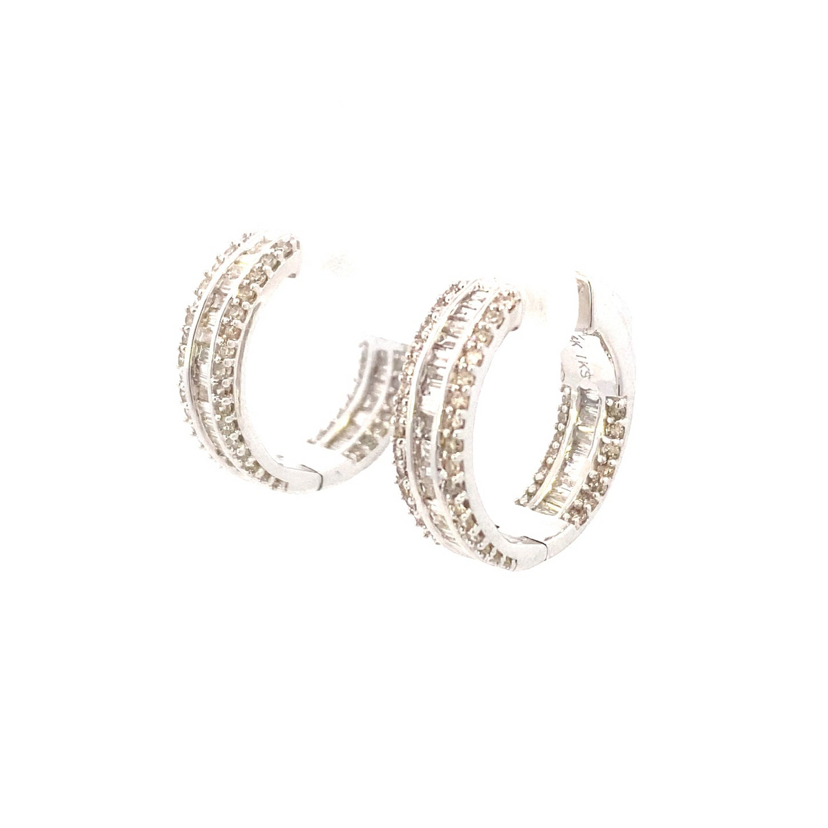 14K Gold Baguette Ladder in and Out Hoop Diamond Earrings - additional product view 14