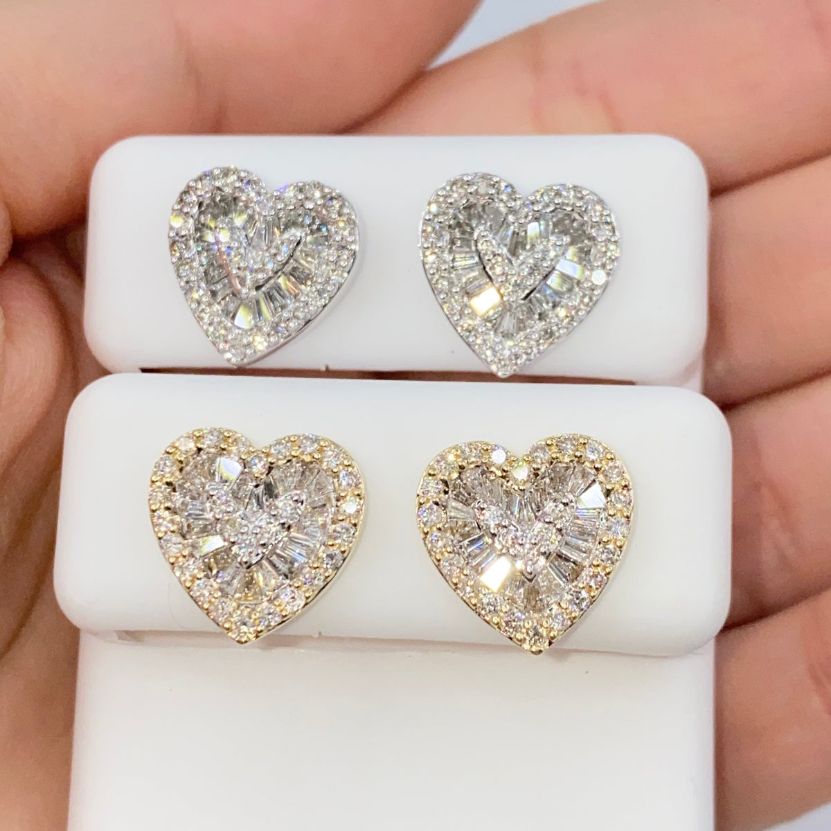 14K Gold Parisian Heart Diamond Baguette Earrings - additional product view 12