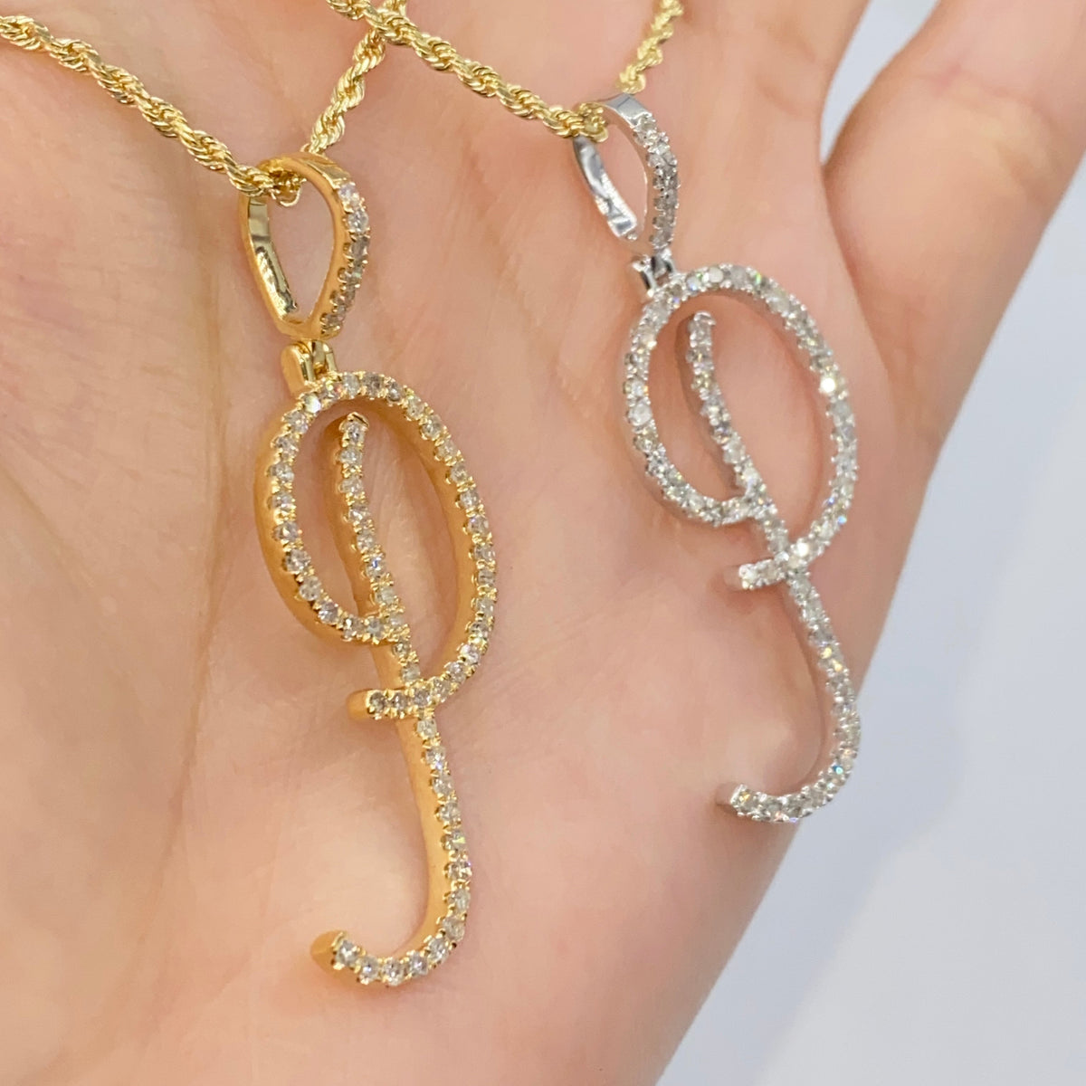 14K Gold Small Initial Letter Script Diamond Pendant Full Collection - additional product view 36