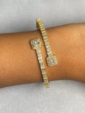 10K Gold Baguette Square Diamond Bangle in yellow gold - close-up product photo