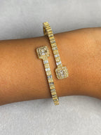 10K Gold Baguette Square Diamond Bangle in yellow gold - close-up product photo