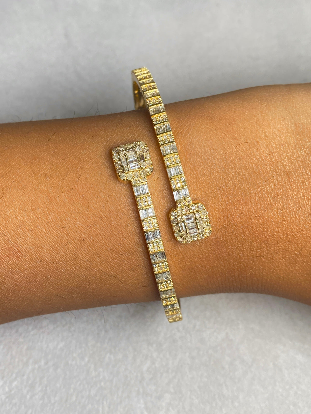 10K Gold Baguette Square Diamond Bangle in yellow gold - close-up product photo