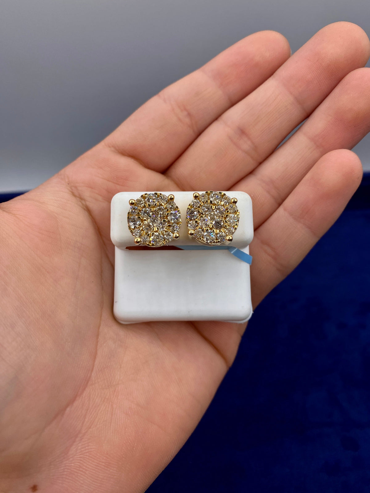 14K Gold Big Cluster Circle Diamond Earrings - additional product view 6
