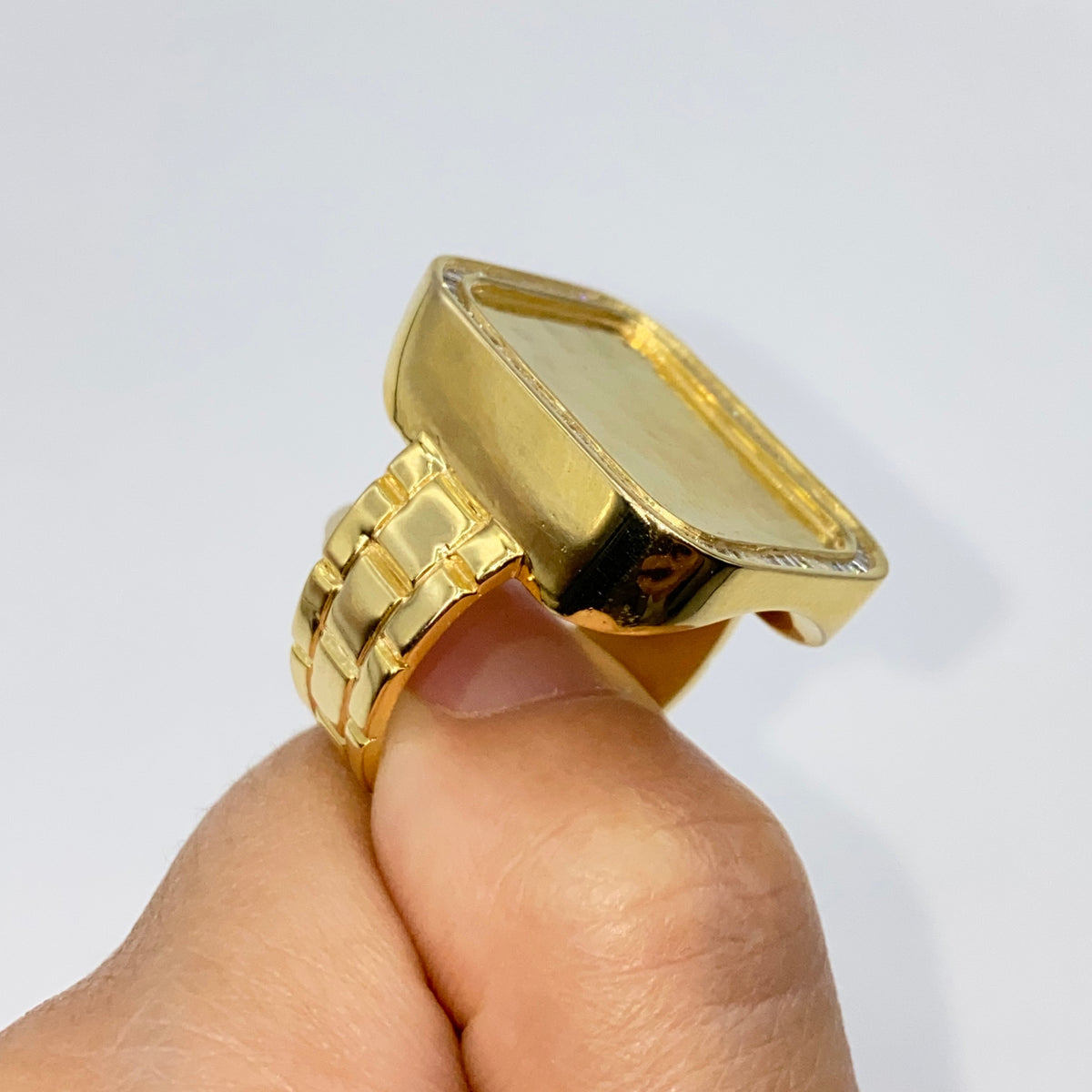 10K Gold Rectangle Photo Pendant Diamond Baguette Watch Band Ring - additional product view 2