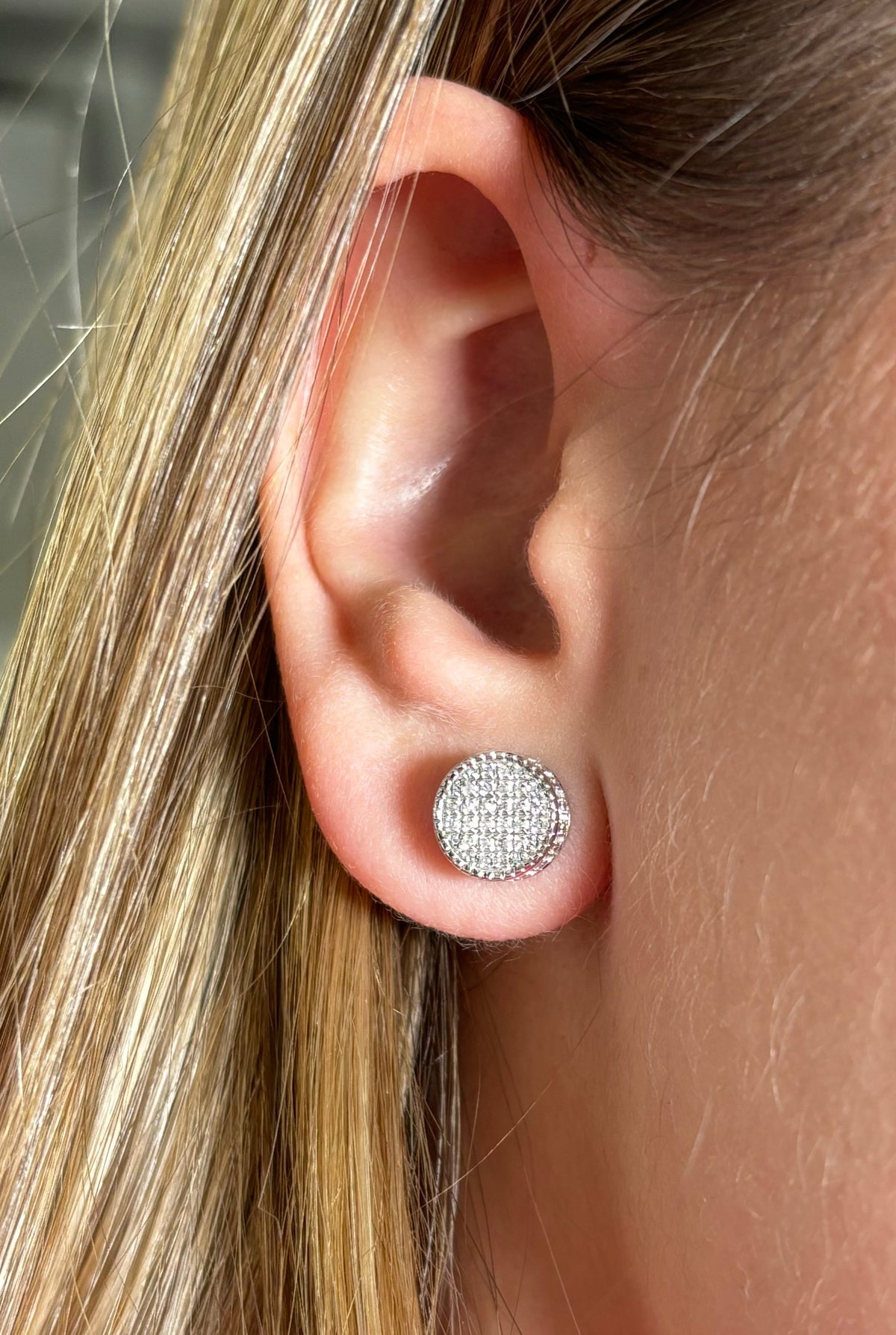 10K Gold Thick Round Diamond Earrings - additional product view 7