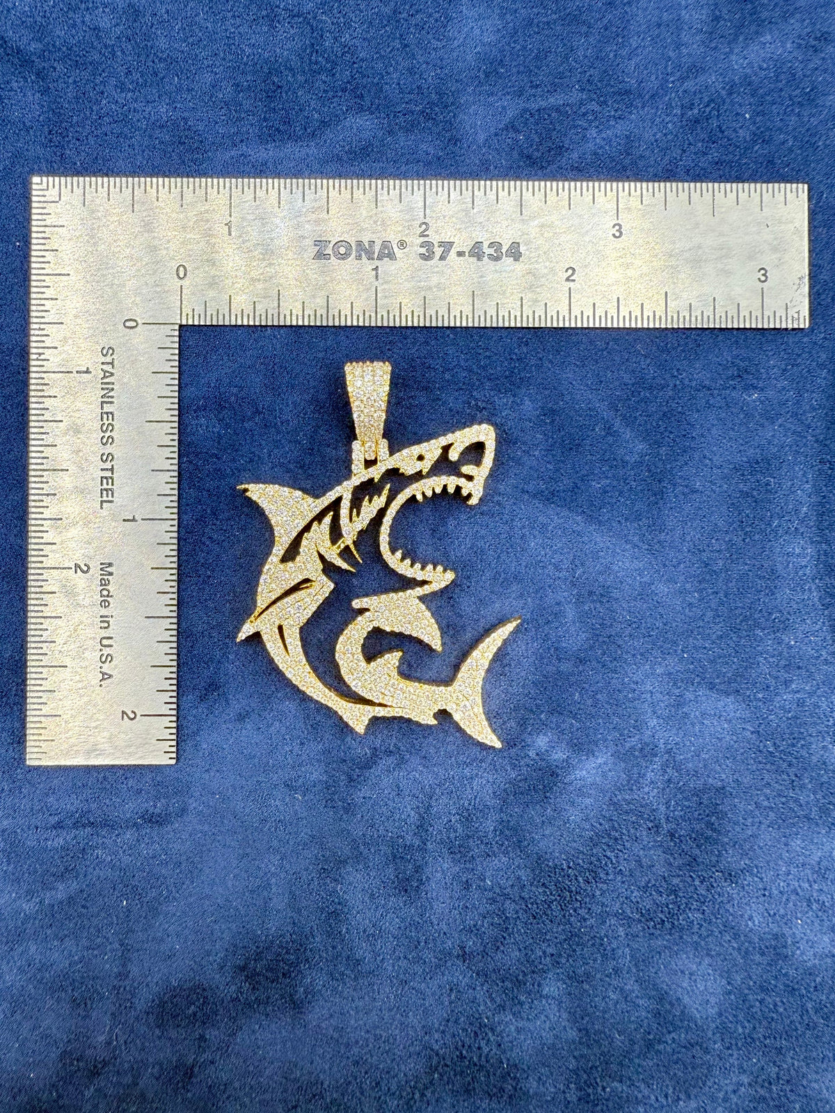 14K Gold Jumbo Great White Shark Diamond Pendant - additional product view 3