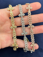 10K Gold Diamond Cuban Link with Crosses Bracelet - additional product view 2