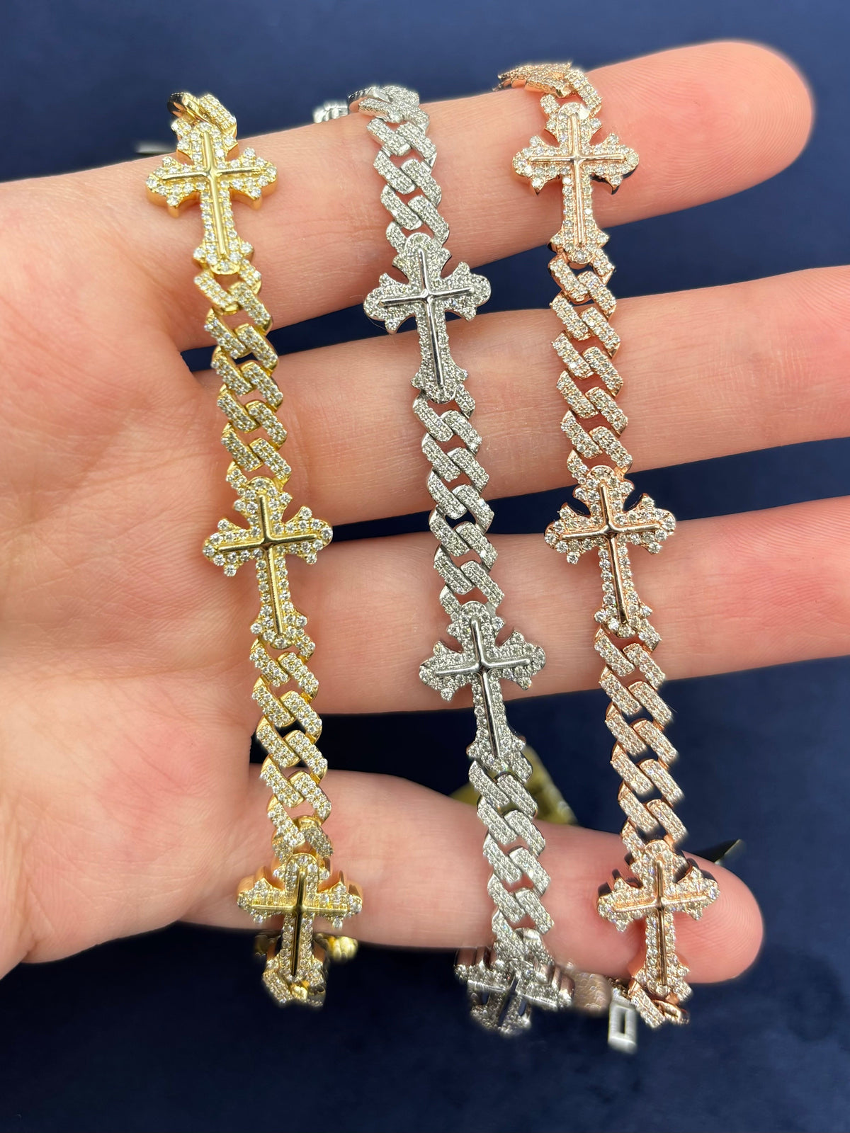 10K Gold Diamond Cuban Link with Crosses Bracelet - additional product view 2